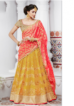 Golden Yellow with Orange Color Silk Designer Lehenga Choli